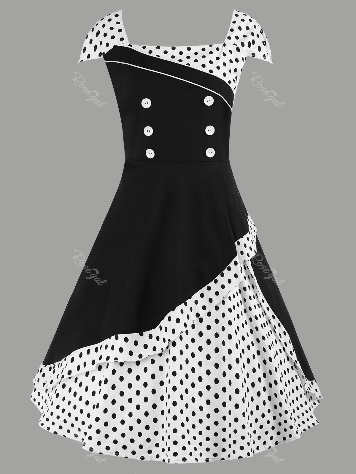 

Midi Polka Dot Vintage Plus Size Skater Dress, White