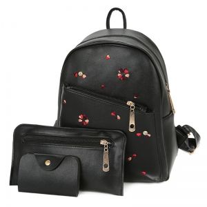 PU Leather Heart Embroidered Backpack Set