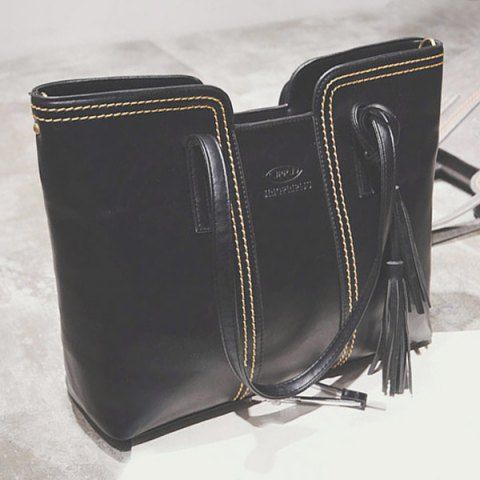 Faux Leather Tassel Shoulder Bag