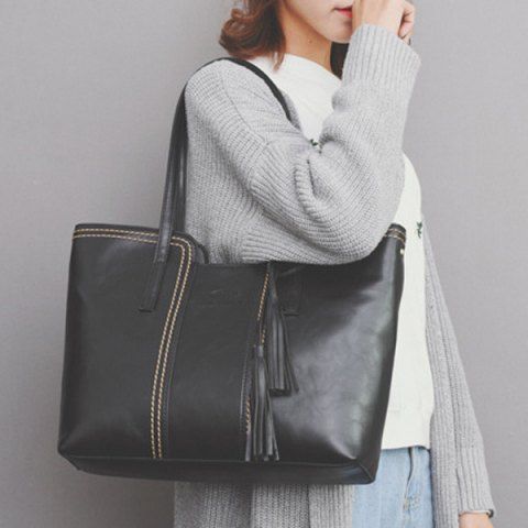 Faux Leather Tassel Shoulder Bag