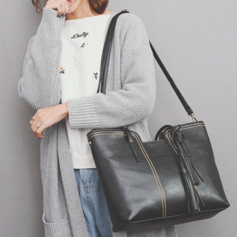 Faux Leather Tassel Shoulder Bag