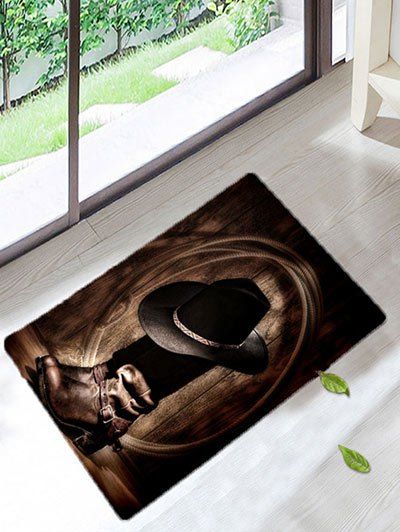 

Boots Hat Print West Cowboy Style Bath Rug, Brown