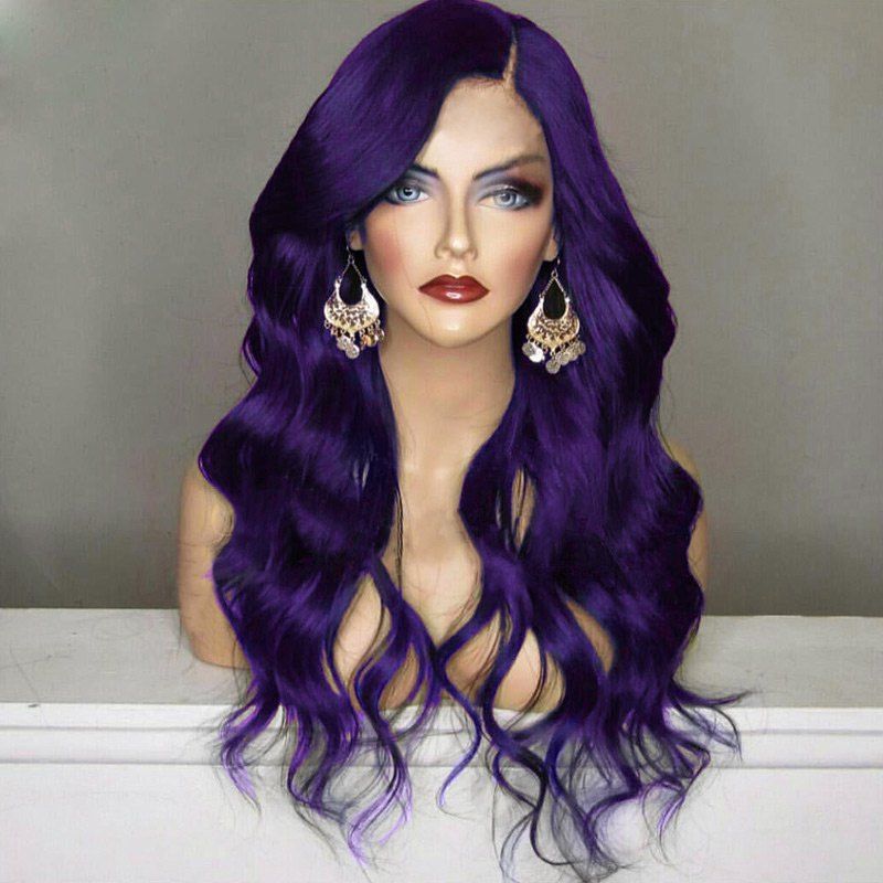 

Long Shaggy Side Part Wavy Synthetic Wig, Purple