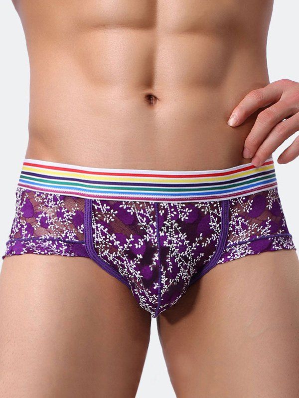 

Floral Lace Elastic Waist Boxer Briefs, Purple