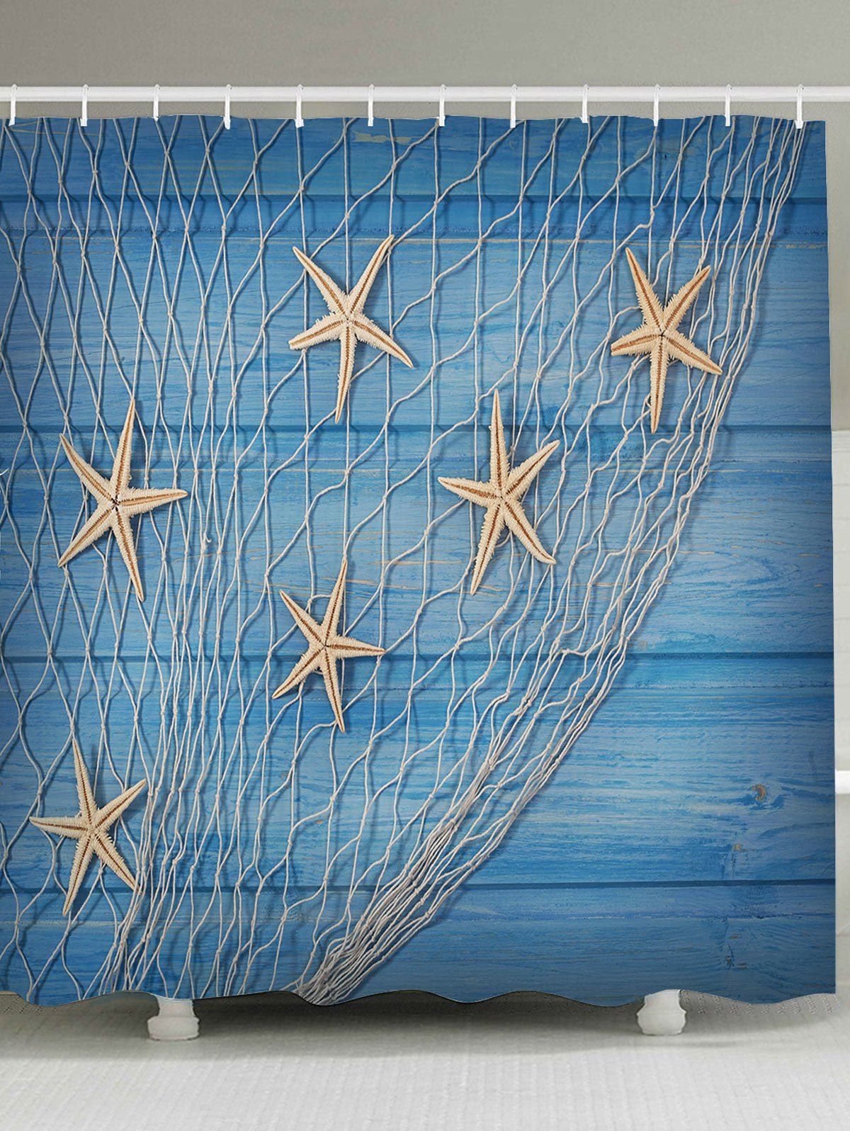 [39 OFF] Nautical Fishing Net Starfish Wood Grain Shower
