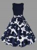 Plus Size Floral Printed Vintage Midi Flare Dress -  