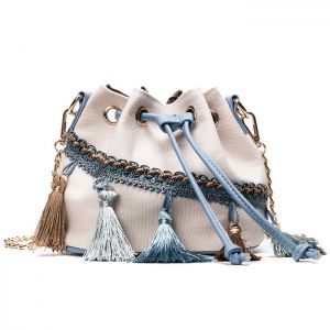 Canvas Tassel Chain Bucket Bag