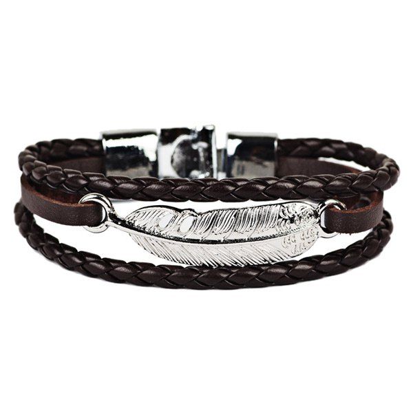 

Faux Leather Braid Rope Feather Bracelet, Brown
