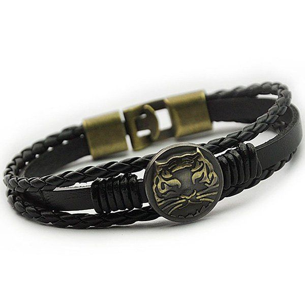 

Tiger Patterned Braided Faux Leather Bracelet, Black