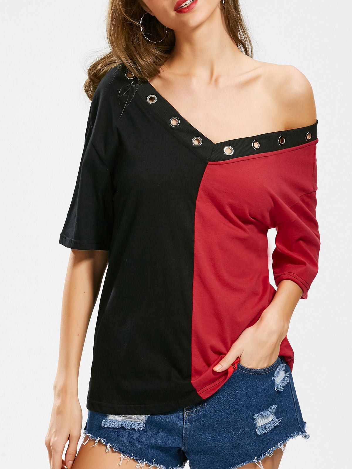 v neck color block t shirts