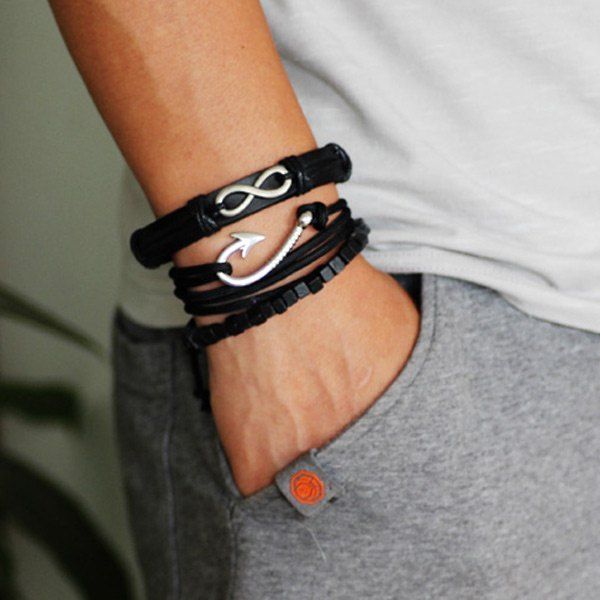 

PU Leather Rope Infinite Bracelet Set, Black
