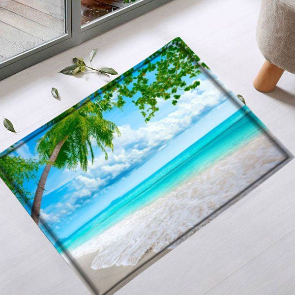 

Antislip Beach Scenery Door Entrance Area Rug, Lake blue