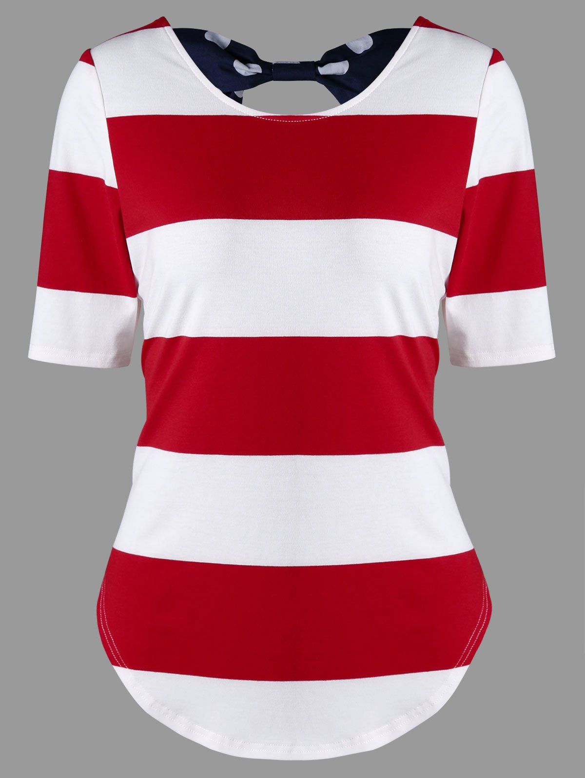

Color Block Striped Bowknot T-Shirt, Red stripe