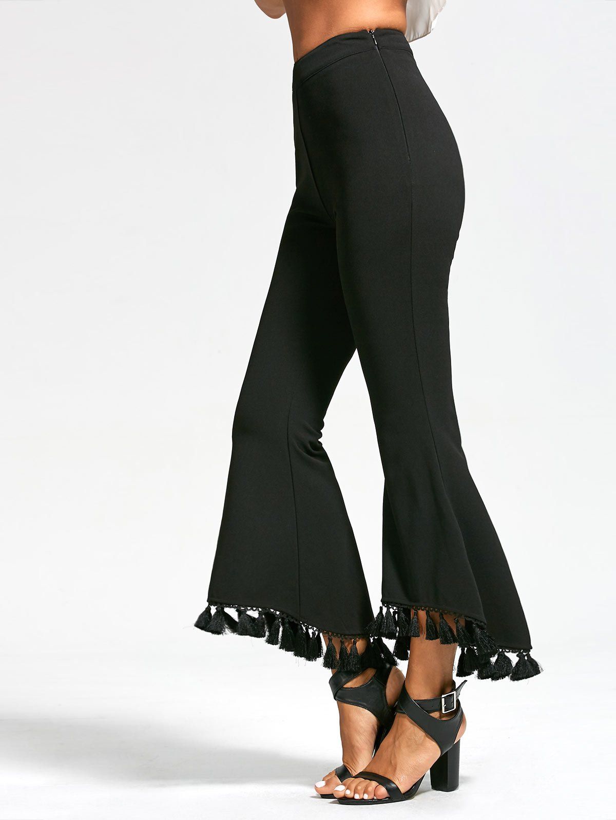 [12% OFF] High Rise Flare Pants With Tassel | Rosegal