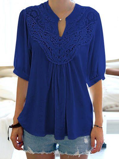

Half Sleeve Lace Splicing Blouse, Sapphire blue