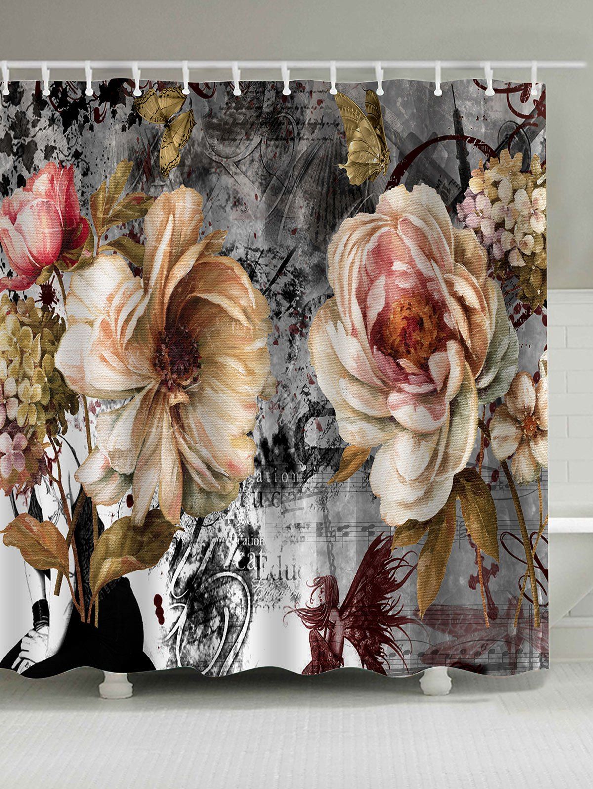 

Vintage Flower Anti-bacteria Shower Curtain, Colormix
