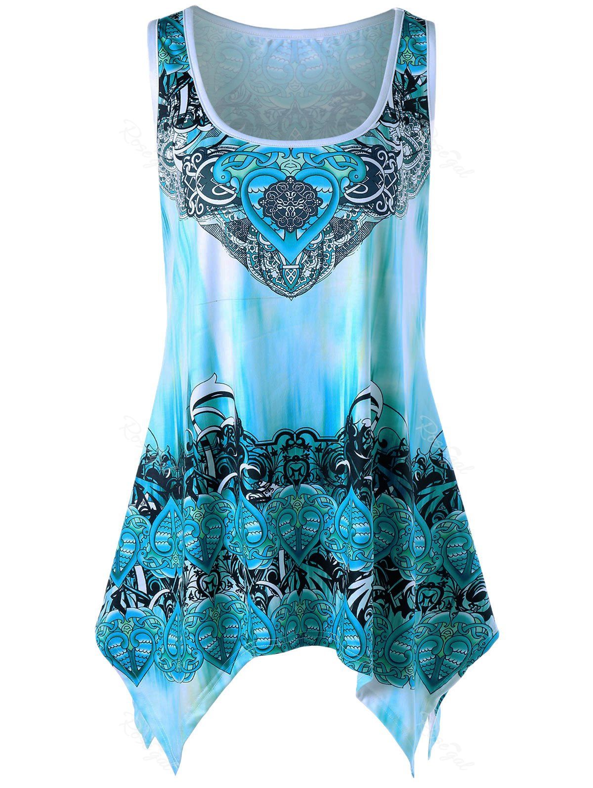 

Plus Size Graphic Handkerchief Tank Top, Blue