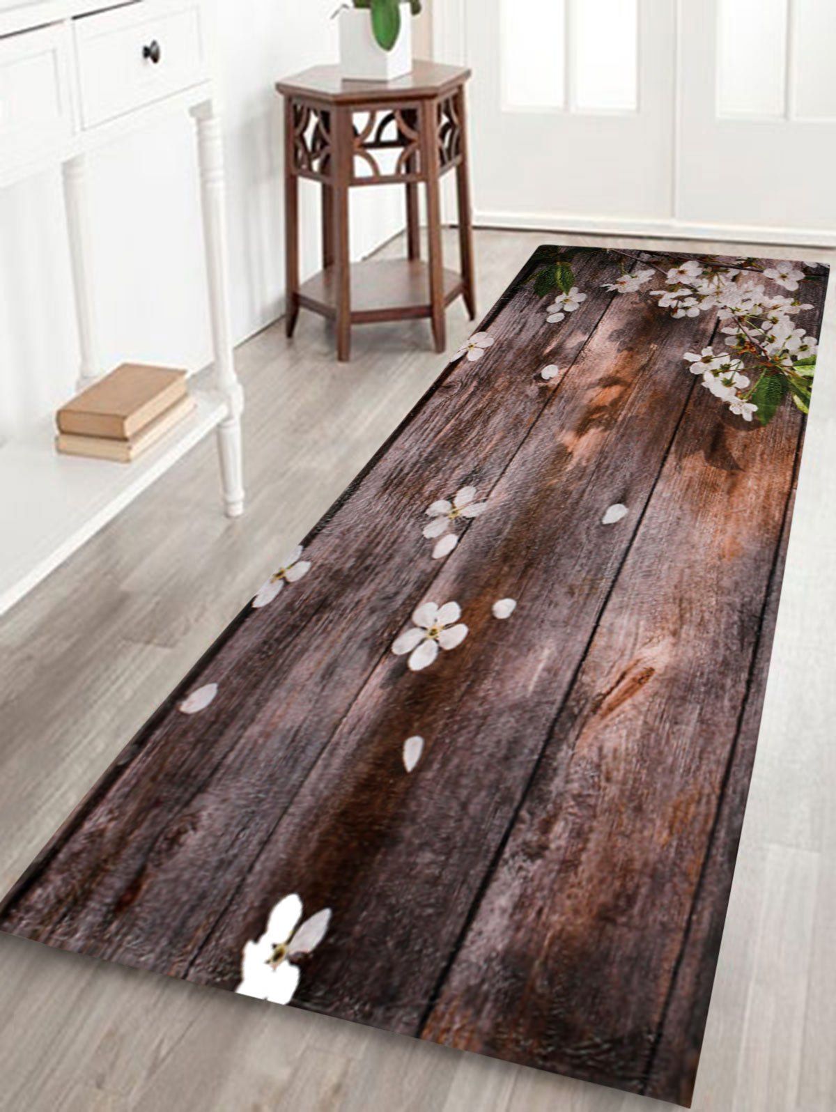 

Coral Fleece Vintage Plank Floral Bathroom Rug, Brown