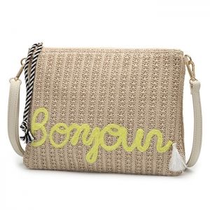 Embellished Straw Woven Crossbody Bag