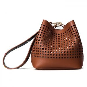 Hollow Out Bucket Bag with Beaded Strap