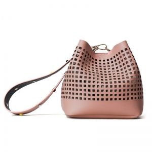 Hollow Out Bucket Bag with Beaded Strap