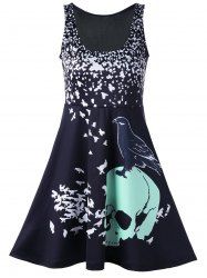 Skull Bird Print Mini Sleeveless Dress - BLACK XL