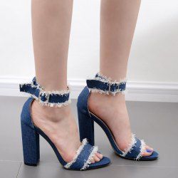 Ankle Strap Block Heel Denim Sandals
