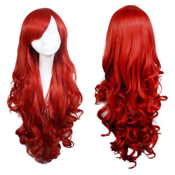 

Long Side Bang Wavy Cosplay Anime Synthetic Wigs, Red
