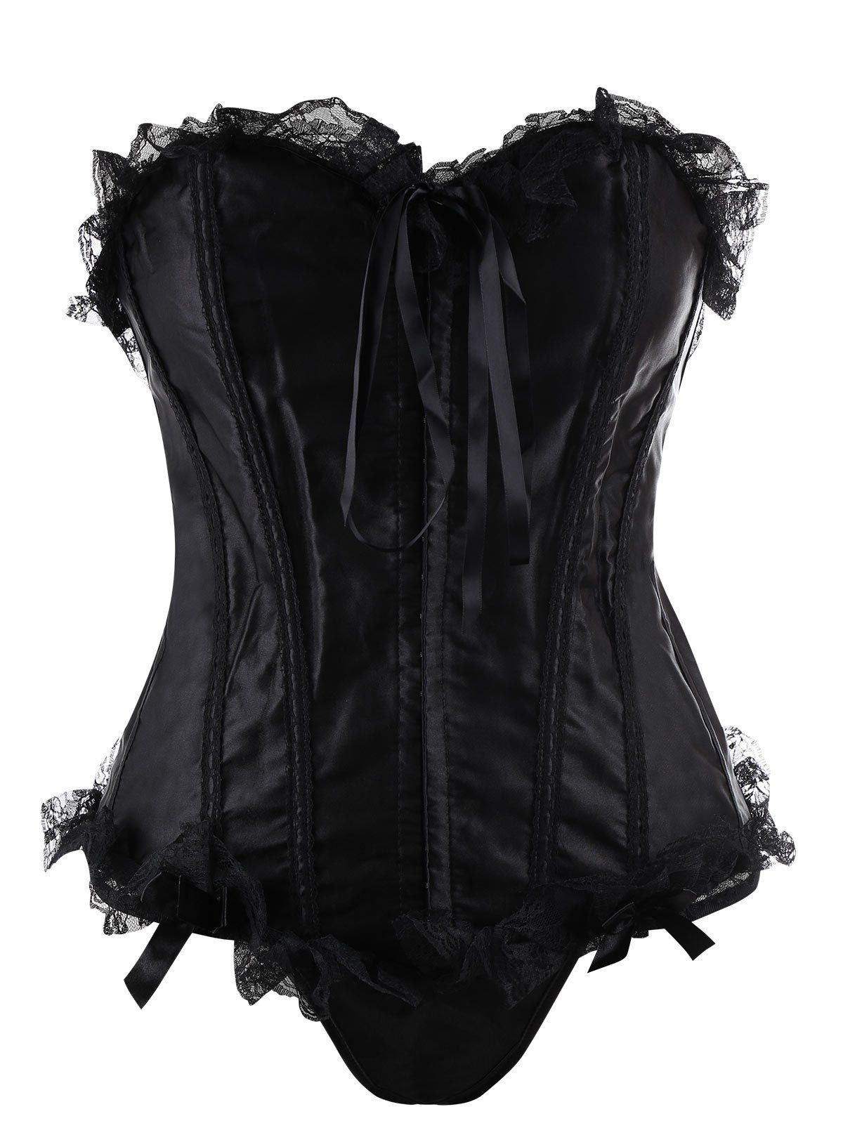 Lace Trim Steel Boned Plus Size Corset, Black