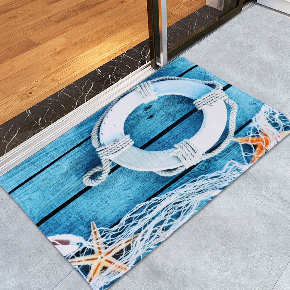 

Coral Velvet Vintage Starfish Buoy Floor Mat, Lake blue
