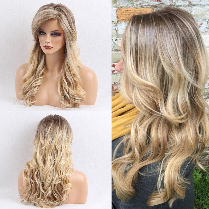 

Long Side Bang Colormix Gradient Wavy Human Hair Wig