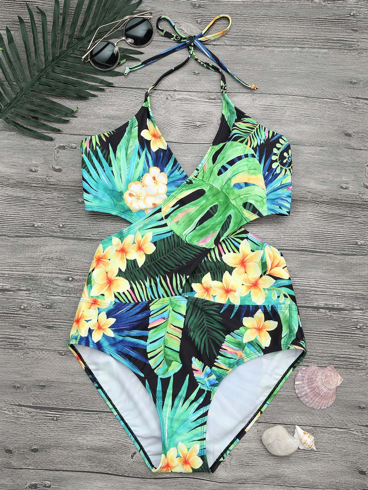 

Tropical Floral Plus Size Wrap Swimsuit, Colormix
