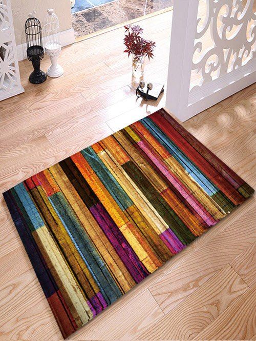 

Colorful Stripes Wood Grain Flannel Rug