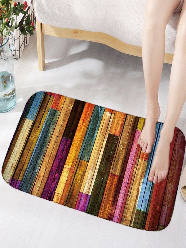 

Colorful Stripes Wood Grain Flannel Rug
