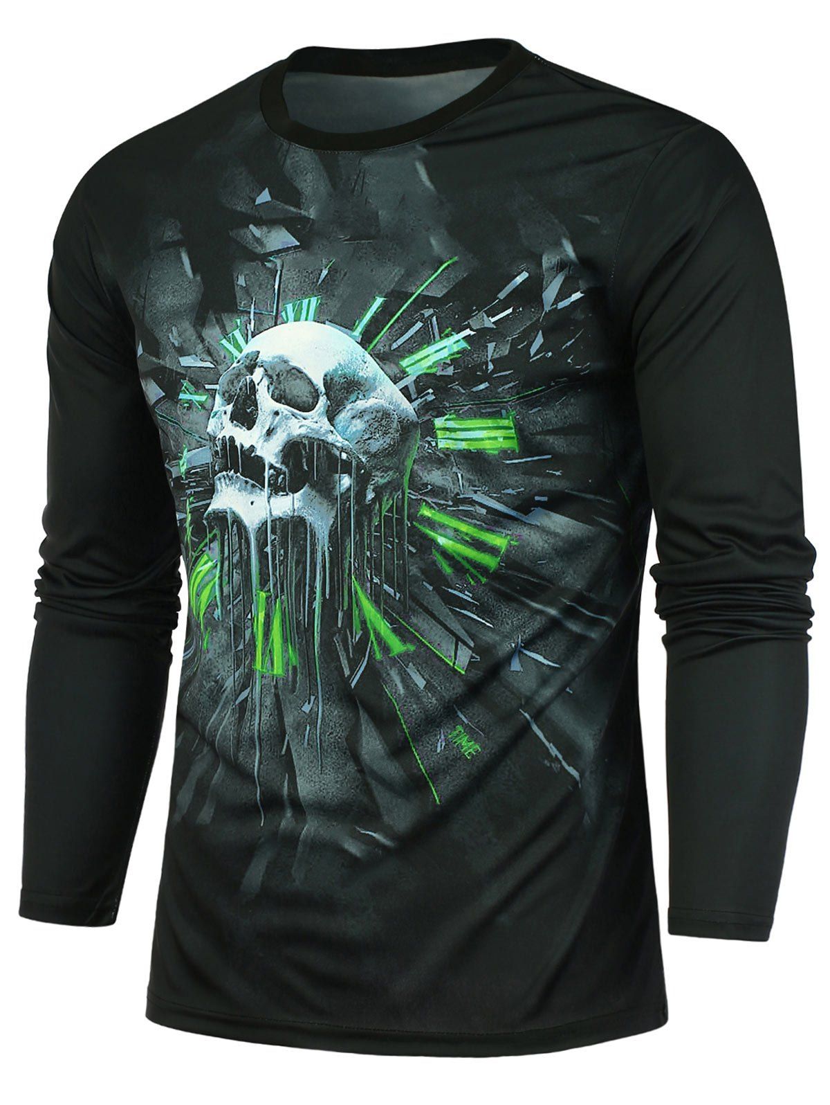 

Clock and Skull Printed Crew Neck T-shirt, Black