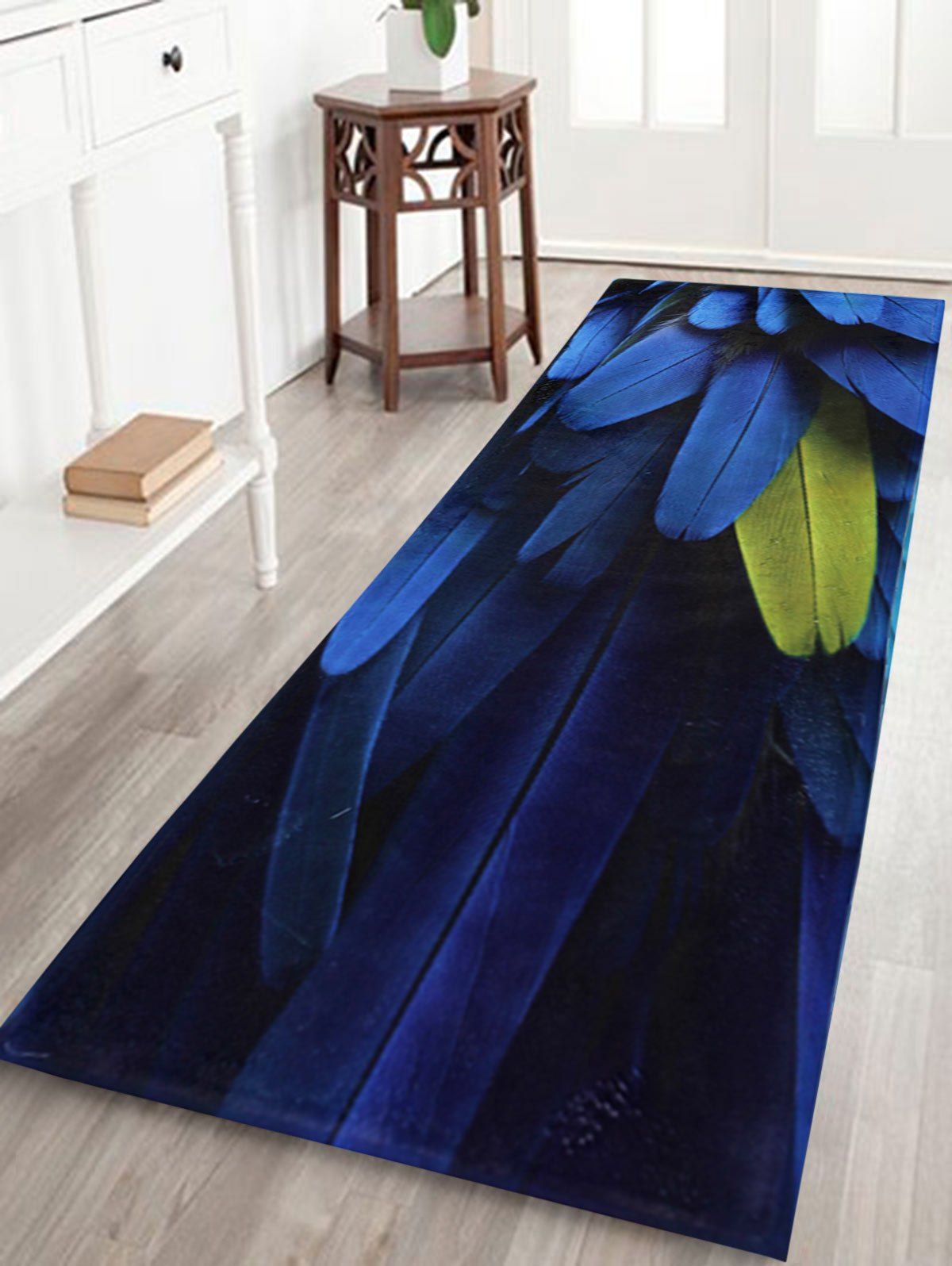 

Coral Velvet Feather Pattern Bathroom Rug, Deep blue