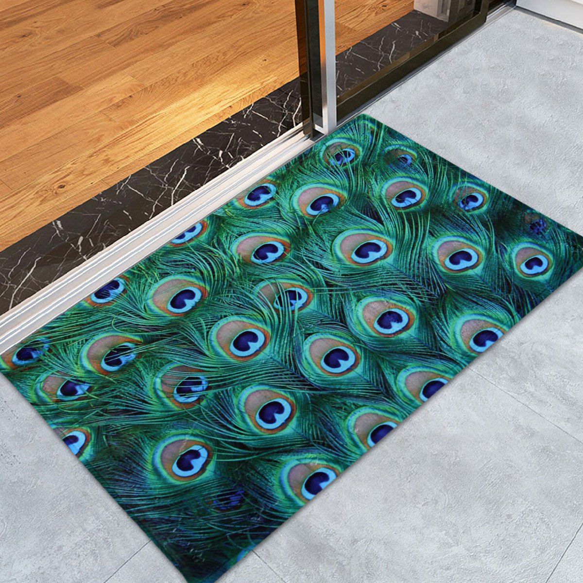 [28% OFF] Peacock Feather Fleece Antislip Bath Rug | Rosegal