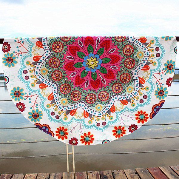 

Floral Printed Bohemian Round Beach Throw, Beige