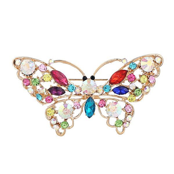 

Faux Crystal Rhinestone Butterfly Brooch, Colormix