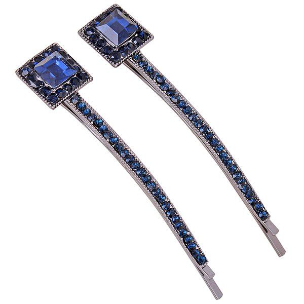 

1 Pair Square Fake Sapphire Inlaid Hairpin, Blue