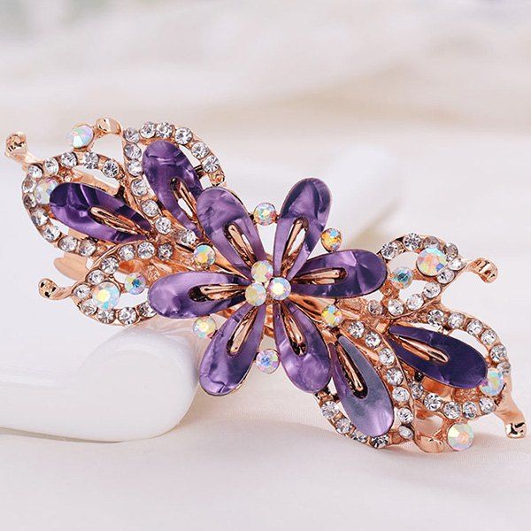 

Faux Crystal Floral Hollow Out Barrette, Purple