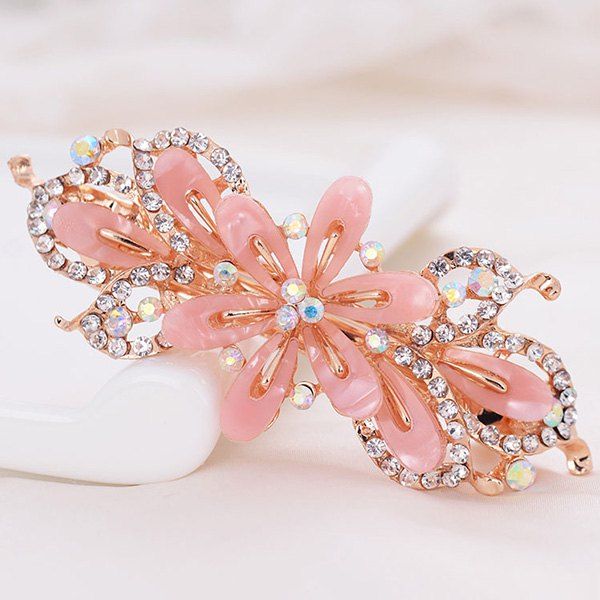 

Faux Crystal Floral Hollow Out Barrette, Light pink