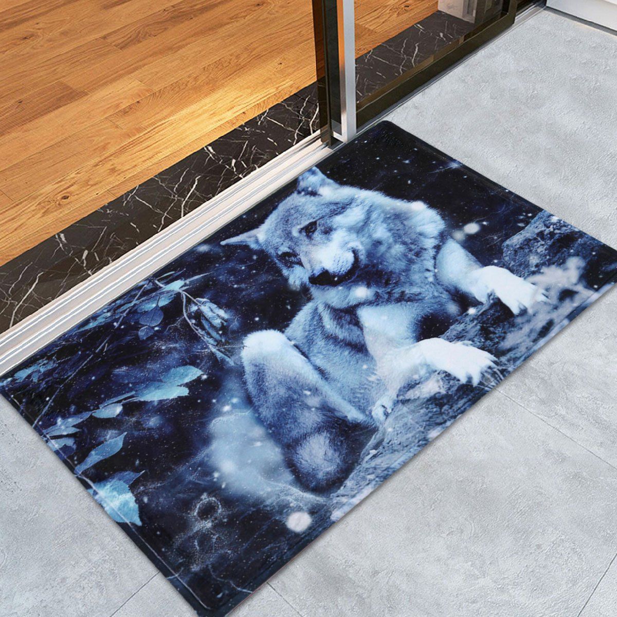 

Non-Slip Absorbent Snow Wolf Animal Bathroom Rug, Midnight