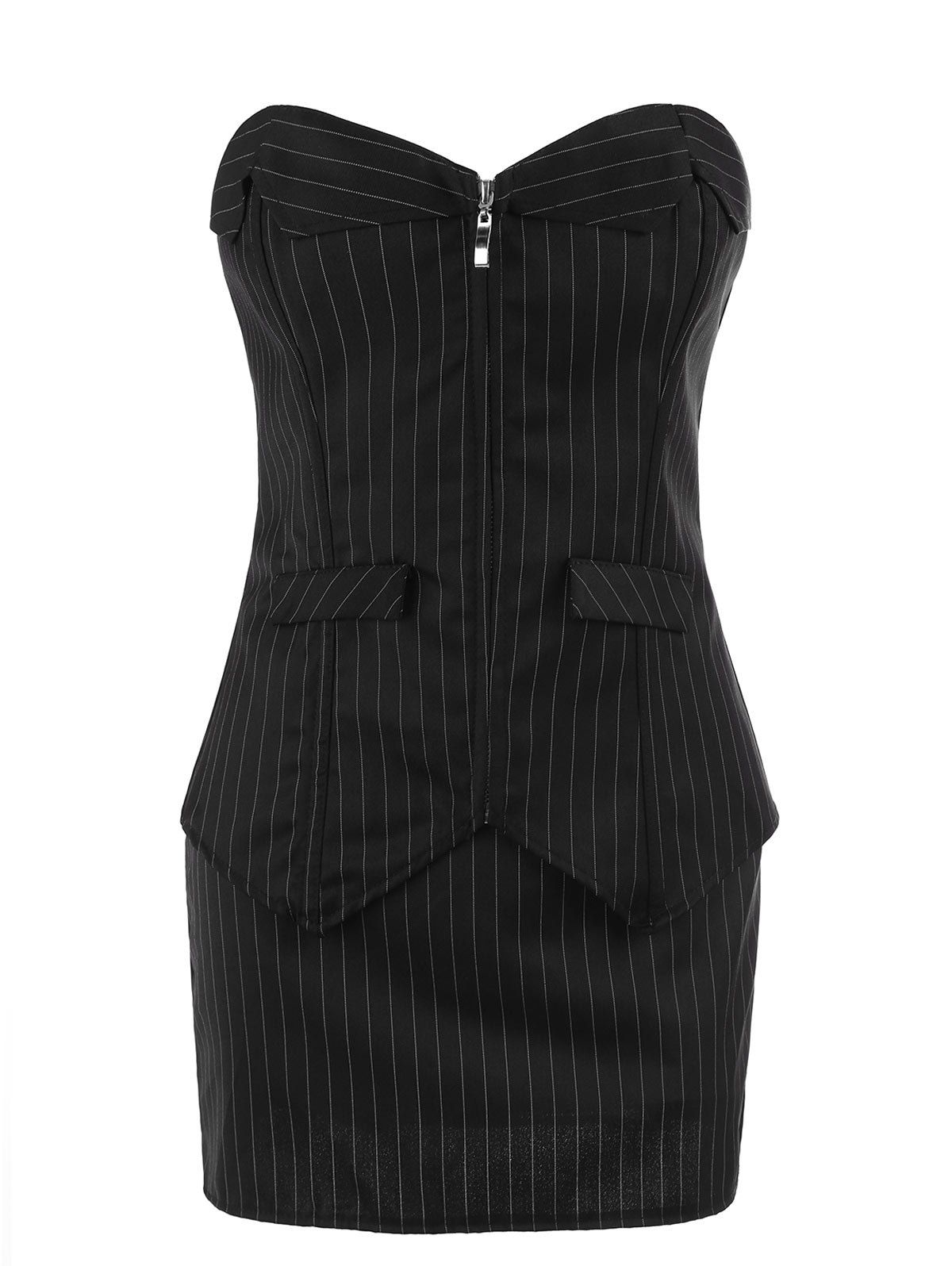 

Zip Up Plus Size Striped Corset with Skirt, Black