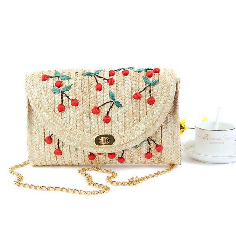 [16% OFF] Fruit Embroidery Straw Crossbody Bag | Rosegal