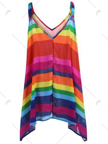 

Plus Size Rainbow Striped Spaghetti Strap Top, Multicolor