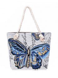 Butterfly Printed Canvas Shoulder Bag
