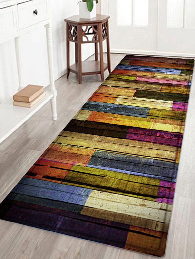 

Colorful Wood Flooring Pattern Anti-skid Water Absorption Area Rug, Colormix