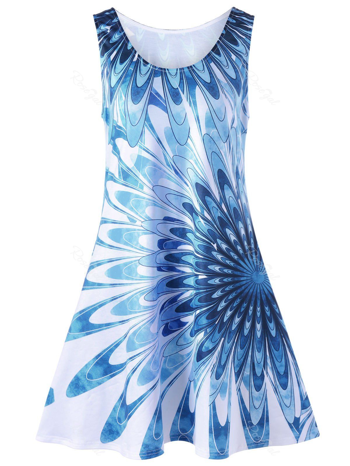 

Floral Sleeveless Plus Size Tank Trapeze Dress, Blue