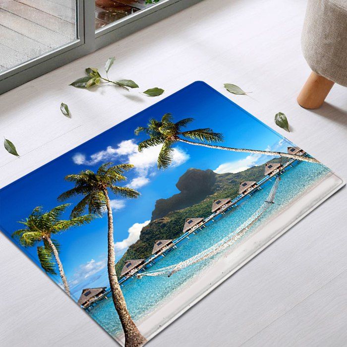 

Beach Tree Hammock Pattern Anti-skid Water Absorption Area Rug, Blue